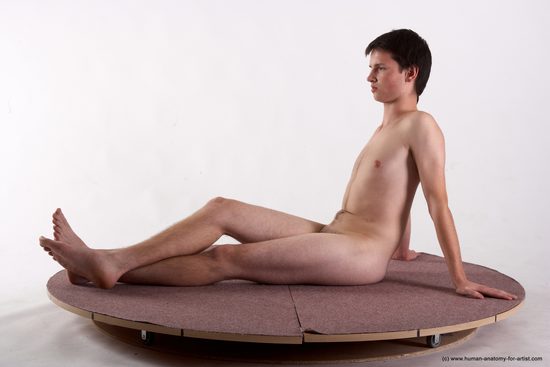 Nude Man White Sitting poses - simple Slim Short Brown Sitting poses - ALL Realistic