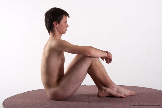 Nude Man White Sitting poses - simple Slim Short Brown Sitting poses - ALL Realistic