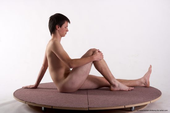 Nude Man White Sitting poses - simple Slim Short Brown Sitting poses - ALL Realistic