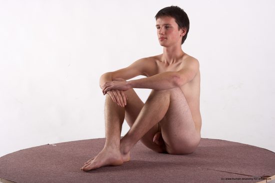 Nude Man White Sitting poses - simple Slim Short Brown Sitting poses - ALL Realistic