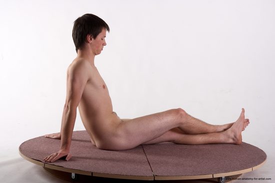 Nude Man White Sitting poses - simple Slim Short Brown Sitting poses - ALL Realistic