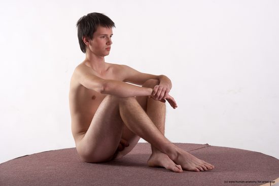 Nude Man White Sitting poses - simple Slim Short Brown Sitting poses - ALL Realistic