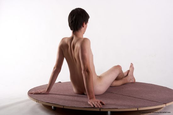 Nude Man White Sitting poses - simple Slim Short Brown Sitting poses - ALL Realistic