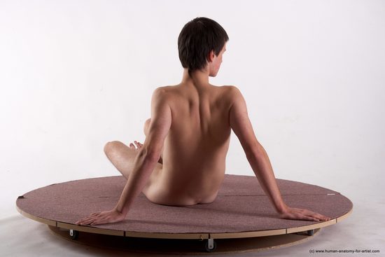 Nude Man White Sitting poses - simple Slim Short Brown Sitting poses - ALL Realistic