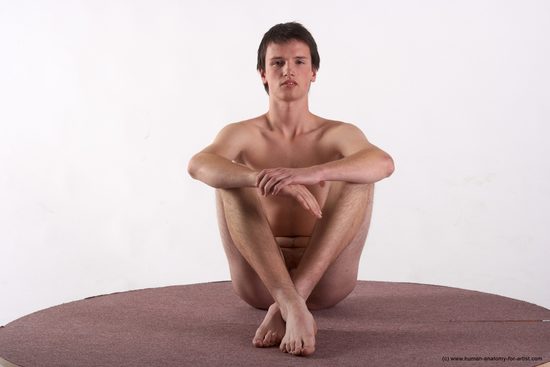 Nude Man White Sitting poses - simple Slim Short Brown Sitting poses - ALL Realistic