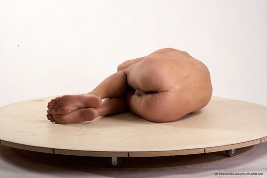 Nude Man White Laying poses - ALL Underweight Medium Brown Laying poses - on side Realistic