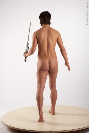 Nude Fighting with sword Man White Standing poses - ALL Slim Short Brown Standing poses - simple Realistic