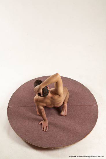 Nude Man White Slim Short Brown Sitting poses - ALL Sitting poses - on knees Multi angles poses Realistic