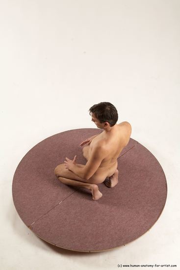 Nude Man White Slim Short Brown Sitting poses - ALL Sitting poses - on knees Multi angles poses Realistic