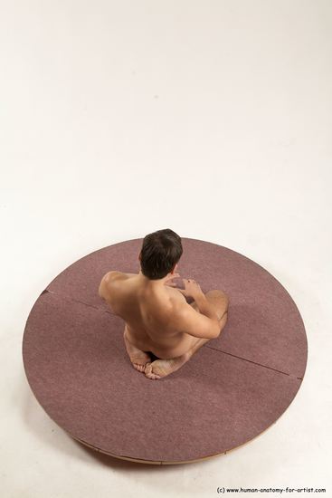 Nude Man White Slim Short Brown Sitting poses - ALL Sitting poses - on knees Multi angles poses Realistic