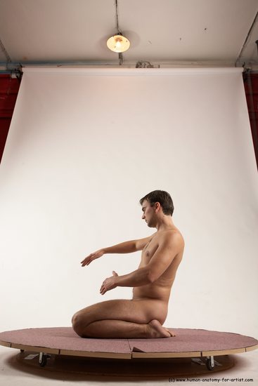 Nude Man White Slim Short Brown Sitting poses - ALL Sitting poses - on knees Multi angles poses Realistic