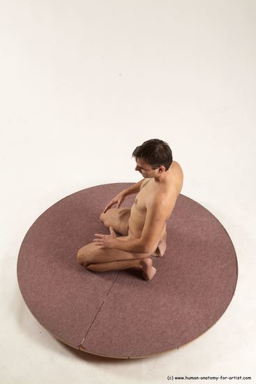 Nude Man White Slim Short Brown Sitting poses - ALL Sitting poses - on knees Multi angles poses Realistic