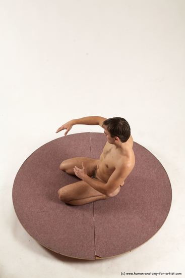 Nude Man White Slim Short Brown Sitting poses - ALL Sitting poses - on knees Multi angles poses Realistic