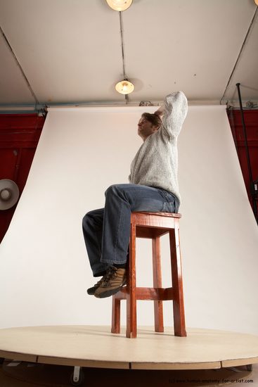 Casual Man White Sitting poses - simple Slim Short Brown Sitting poses - ALL Multi angles poses Academic