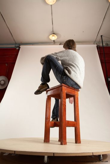 Casual Man White Sitting poses - simple Slim Short Brown Sitting poses - ALL Multi angles poses Academic