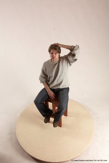 Casual Man White Sitting poses - simple Slim Short Brown Sitting poses - ALL Multi angles poses Academic