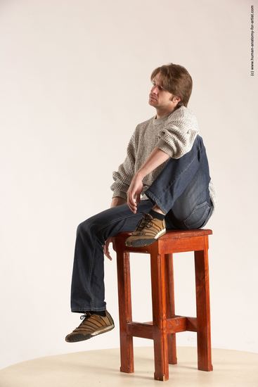 Casual Man White Sitting poses - simple Slim Short Brown Sitting poses - ALL Multi angles poses Academic