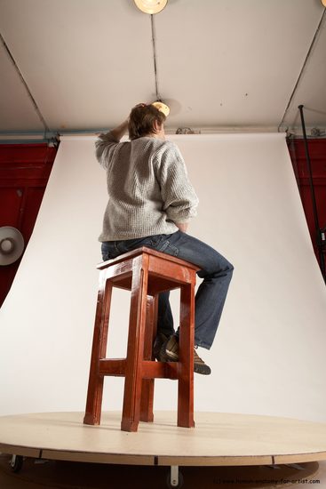 Casual Man White Sitting poses - simple Slim Short Brown Sitting poses - ALL Multi angles poses Academic