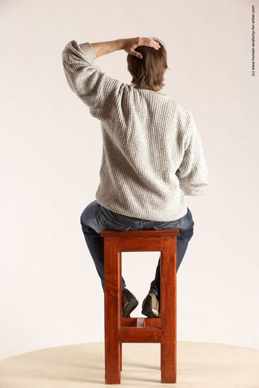 Casual Man White Sitting poses - simple Slim Short Brown Sitting poses - ALL Multi angles poses Academic