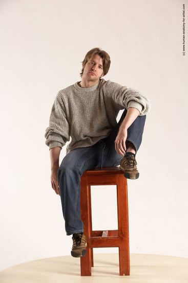 Casual Man White Sitting poses - simple Slim Short Brown Sitting poses - ALL Multi angles poses Academic