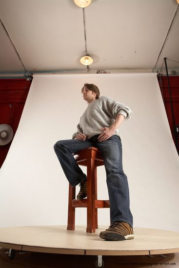 Casual Man White Sitting poses - simple Slim Short Brown Sitting poses - ALL Multi angles poses Academic