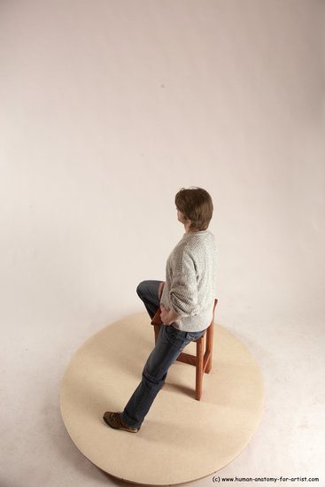 Casual Man White Sitting poses - simple Slim Short Brown Sitting poses - ALL Multi angles poses Academic