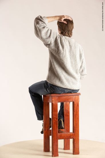 Casual Man White Sitting poses - simple Slim Short Brown Sitting poses - ALL Multi angles poses Academic