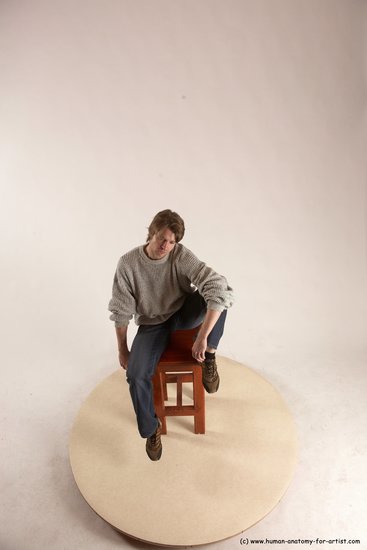 Casual Man White Sitting poses - simple Slim Short Brown Sitting poses - ALL Multi angles poses Academic