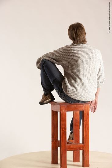 Casual Man White Sitting poses - simple Slim Short Brown Sitting poses - ALL Multi angles poses Academic