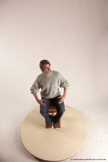 Casual Man White Sitting poses - simple Slim Short Brown Sitting poses - ALL Multi angles poses Academic