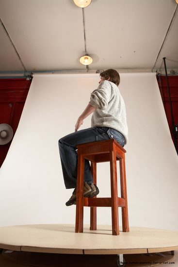 Casual Man White Sitting poses - simple Slim Short Brown Sitting poses - ALL Multi angles poses Academic