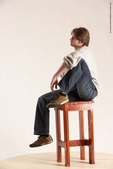 Casual Man White Sitting poses - simple Slim Short Brown Sitting poses - ALL Multi angles poses Academic