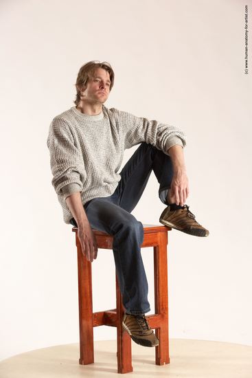 Casual Man White Sitting poses - simple Slim Short Brown Sitting poses - ALL Multi angles poses Academic