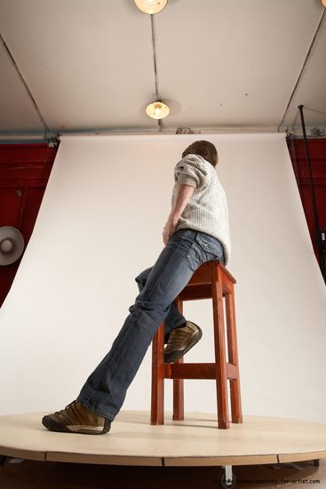 Casual Man White Sitting poses - simple Slim Short Brown Sitting poses - ALL Multi angles poses Academic