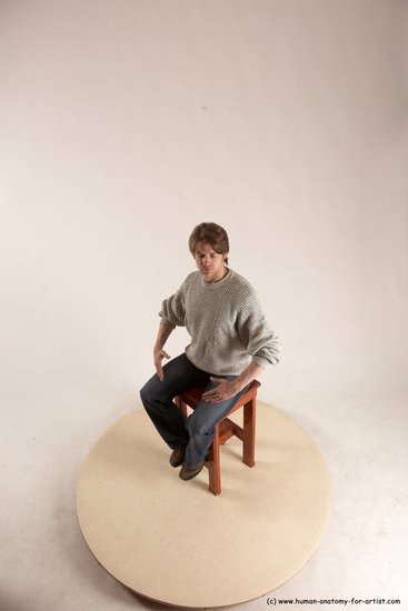 Casual Man White Sitting poses - simple Slim Short Brown Sitting poses - ALL Multi angles poses Academic