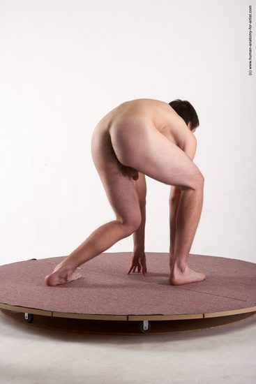 Nude Man White Standing poses - ALL Slim Short Brown Standing poses - bend over Realistic