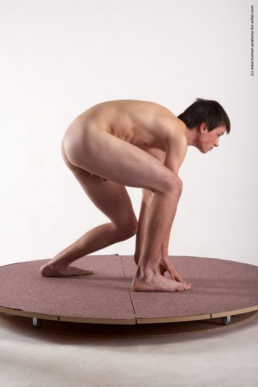 Nude Man White Standing poses - ALL Slim Short Brown Standing poses - bend over Realistic