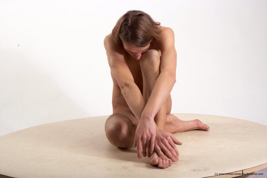 Nude Man White Sitting poses - simple Underweight Medium Brown Sitting poses - ALL Realistic