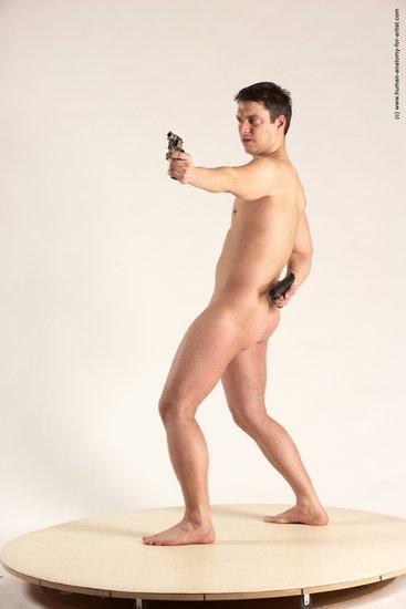 Nude Fighting with gun Man White Standing poses - ALL Average Short Brown Standing poses - simple Multi angles poses Realistic