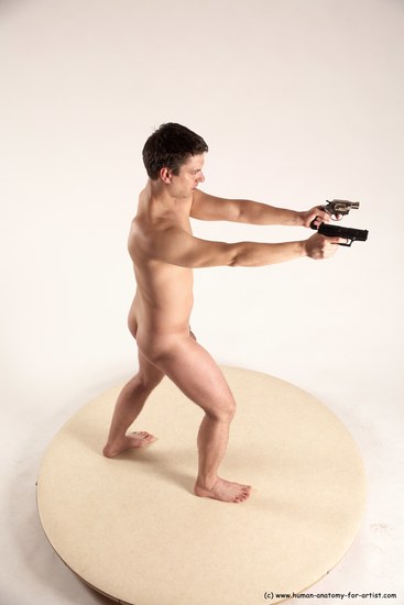 Nude Fighting with gun Man White Standing poses - ALL Average Short Brown Standing poses - simple Multi angles poses Realistic