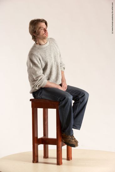 Casual Man White Sitting poses - simple Slim Short Brown Sitting poses - ALL Multi angles poses Academic