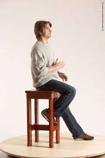 Casual Man White Sitting poses - simple Slim Short Brown Sitting poses - ALL Multi angles poses Academic