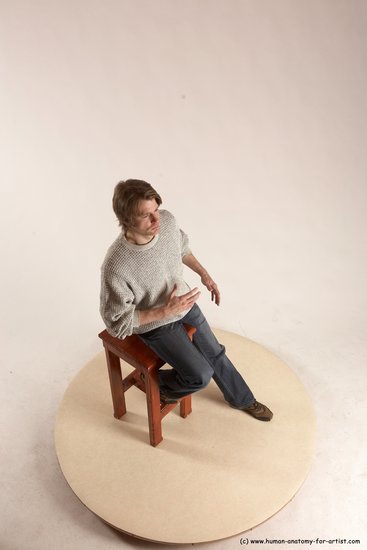 Casual Man White Sitting poses - simple Slim Short Brown Sitting poses - ALL Multi angles poses Academic