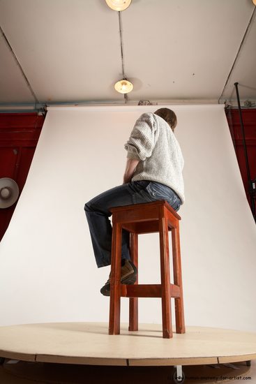 Casual Man White Sitting poses - simple Slim Short Brown Sitting poses - ALL Multi angles poses Academic