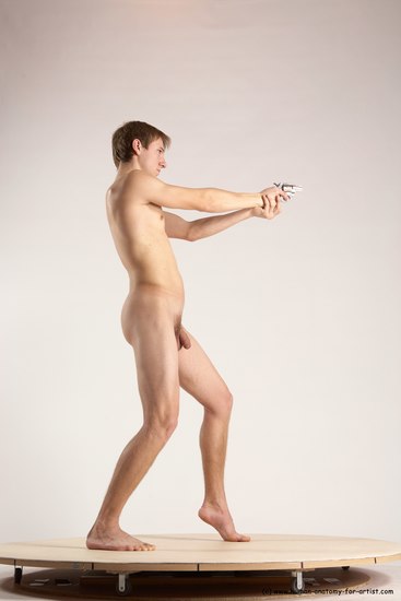 Nude Fighting with gun Man White Standing poses - ALL Athletic Short Brown Standing poses - simple Multi angles poses Realistic