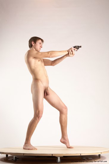 Nude Fighting with gun Man White Standing poses - ALL Athletic Short Brown Standing poses - simple Multi angles poses Realistic