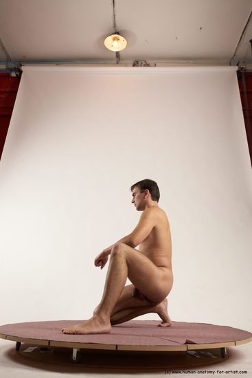 Nude Man White Kneeling poses - ALL Slim Short Brown Kneeling poses - on one knee Multi angles poses Realistic