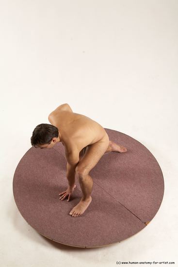 Nude Man White Kneeling poses - ALL Slim Short Brown Kneeling poses - on one knee Multi angles poses Realistic