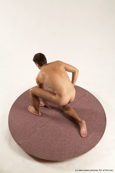 Nude Man White Kneeling poses - ALL Slim Short Brown Kneeling poses - on one knee Multi angles poses Realistic