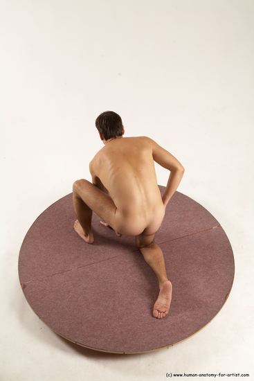 Nude Man White Kneeling poses - ALL Slim Short Brown Kneeling poses - on one knee Multi angles poses Realistic